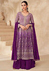 Embroidered Georgette Lehenga in Purple Ombre