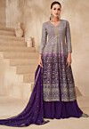 Embroidered Georgette Lehenga in Purple Ombre