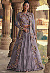 Embroidered Georgette Lehenga in Purple