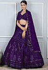 Embroidered Georgette Lehenga in Purple