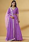 Embroidered Georgette Lehenga in Purple