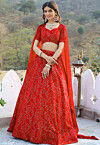 Embroidered Georgette Lehenga in Red