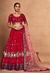 Embroidered Georgette Lehenga in Red