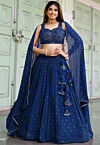 Embroidered Georgette Lehenga in Royal Blue