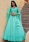Embroidered Georgette Lehenga in Sea Green