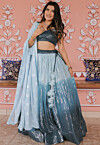 Embroidered Georgette Lehenga in Shaded Blue