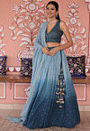 Embroidered Georgette Lehenga in Shaded Blue