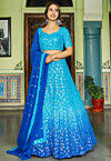 Embroidered Georgette Lehenga in Shaded Blue