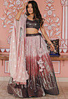 Embroidered Georgette Lehenga in Shaded Pink and Brown