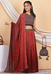 Embroidered Georgette Lehenga in Shaded Brown