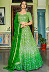 Embroidered Georgette Lehenga in Shaded Green