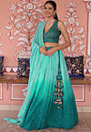 Embroidered Georgette Lehenga in Shaded Sea Green