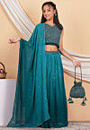 Embroidered Georgette Lehenga in Shaded Teal Blue