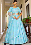 Embroidered Georgette Lehenga in Sky Blue