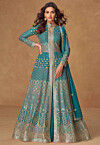 Embroidered Georgette Lehenga in Teal Blue