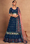 Embroidered Georgette Lehenga in Teal Blue
