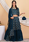 Embroidered Georgette Lehenga in Teal Blue
