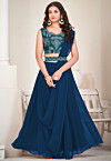 Embroidered Georgette Lehenga in Teal Blue