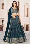 Embroidered Georgette Lehenga in Teal Green