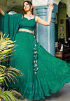 Embroidered  Georgette Lehenga in Teal Green