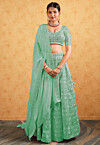 Embroidered Georgette Lehenga in Teal Green