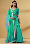 Embroidered Georgette Lehenga in Teal Green