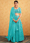 Embroidered Georgette Lehenga in Turquoise