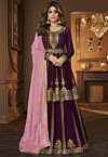 Embroidered Georgette Lehenga in Wine