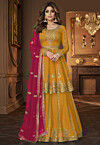 Embroidered Georgette Lehenga in Yellow