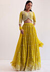 Embroidered Georgette Lehenga in Yellow