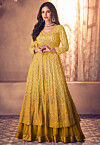 Embroidered Georgette Lehenga in Mustard Omber