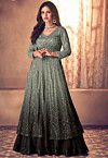 Embroidered Georgette Lehenga in Shaded Grey and Black