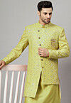 Embroidered Georgette Long Jacket in Light Olive Green