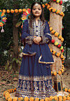 Embroidered Georgette Long Kurta in Navy Blue