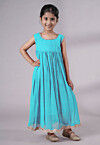Embroidered Georgette Maxi Dress in Sky Blue