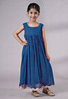 Embroidered Georgette Maxi Dress in Teal Blue