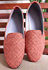 Embroidered Georgette Men Mojari in Dark Peach