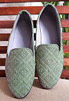 Embroidered Georgette Men Mojari in Dusty Green