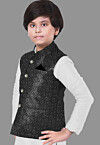 Embroidered Georgette Nehru Jacket in Black