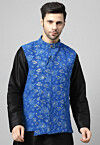 Embroidered Georgette Nehru Jacket in Blue