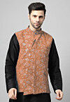 Embroidered Georgette Nehru Jacket in Brown