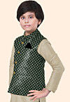 Embroidered Georgette Nehru Jacket in Dark Green
