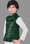 Embroidered Georgette Nehru Jacket in Dark Green
