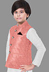 Embroidered Georgette Nehru Jacket in Dark Peach
