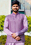 Embroidered Georgette Nehru Jacket in Light Purple