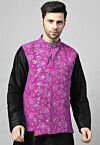 Embroidered Georgette Nehru Jacket in Magenta