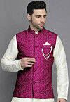 Embroidered Georgette Nehru Jacket in Magenta