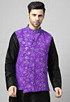 Embroidered Georgette Nehru Jacket in Purple