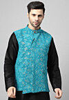 Embroidered Georgette Nehru Jacket in Sky Blue