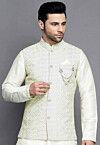 Embroidered Georgette Nehru Jacket in White